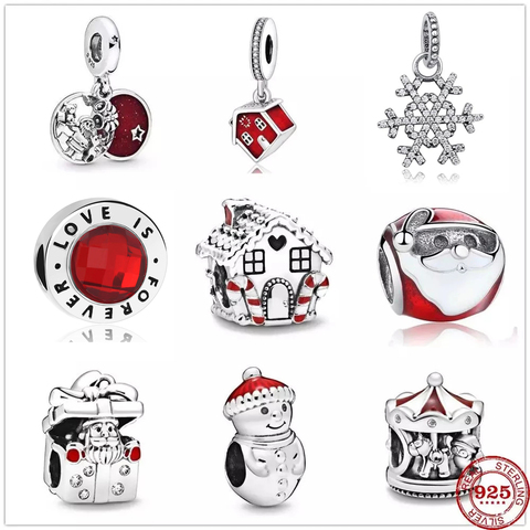 New Christmas Snowman Santa Hat House charm fit Pandora charms Sterling silver 925 women's bead DIY bracelet for jewelry making ► Photo 1/5