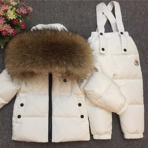 Russian Winter Down Suit For Girls Warm Children Winter Suits Boys Duck Down Jacket+overalls 2 Pcs Clothing Set Kids Snow Wear ► Photo 1/6