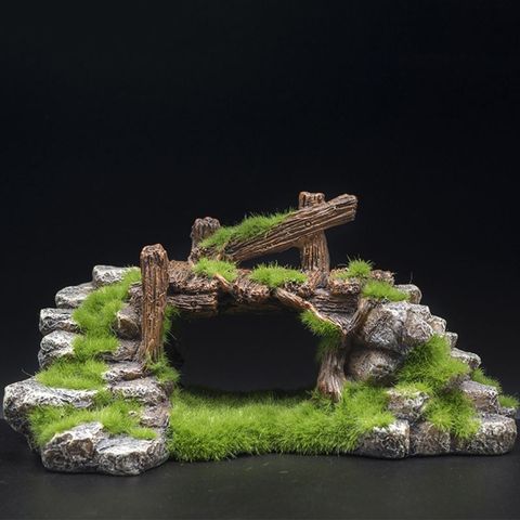 Aquarium Resin Moss Bridge Fish Hide Cave Rockery Decor for Fish Tank Ornament ► Photo 1/5