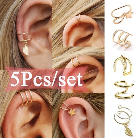 Ear Cuffs Leaf Star Clip Ring Earrings for Women No Piercing Fake Cartilage Earring Studs Ear Stud Set Clip Cuff ► Photo 1/6