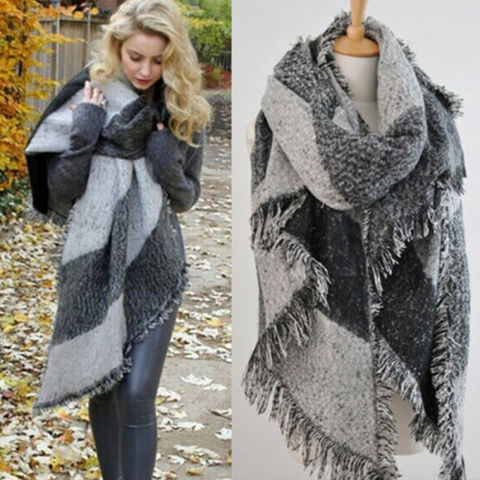 Winter Warm Fashion Large Scarves Women's Thick Long Cashmere Winter Wool Blend Soft Plaid Scarf  Shawl Wrap Plaid Scarf ► Photo 1/6