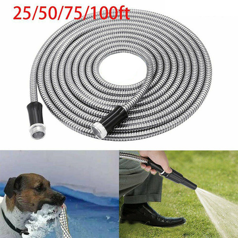 25/50FT Stainless Steel Garden Hose  Flexible Pipes For Garden Green Plants Watering Hoses HoUsehold Car Cleaning Water Pipe ► Photo 1/6