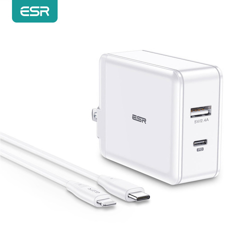 ESR 30W USB C Charger+30W Type C to Lightning Combo Power Delivery Fast Charger Plug PD Charger Cable for iPad iPhone Samsung ► Photo 1/6