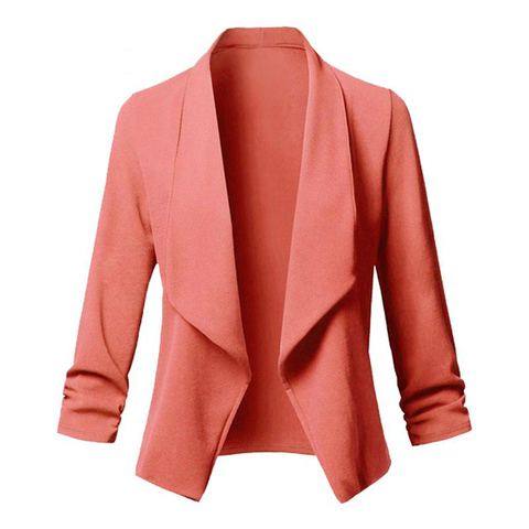 Women Solid Blazers Cardigan Coat 2022 Long Sleeve Female Blazers and Jackets Ruched Asymmetrical Casual Business Suit Outwear ► Photo 1/6