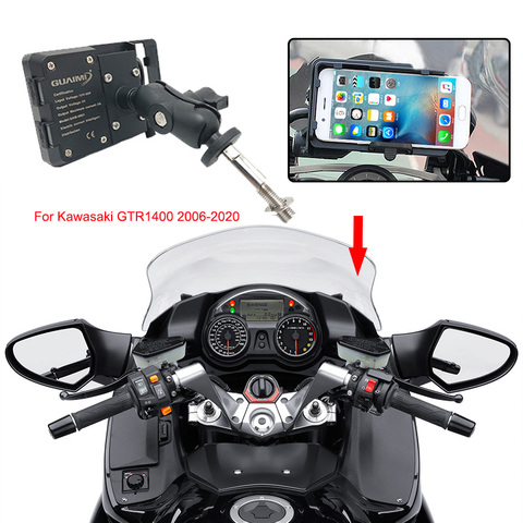 For Kawasaki GTR1400 GTR 1400 2006-2022 Motorcycle USB Charger Mobile Phone Holder 4.0 to 6.3 inches GPS Navigation Bracket ► Photo 1/6