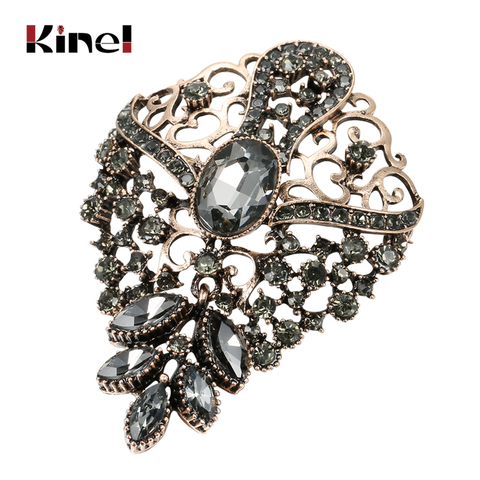 Kinel Vintage Women Gray Crystal Flower Brooch Pin Turkish Jewelry Rhinestone Brooches Arabia Paisley Pattern Lapel Corsage ► Photo 1/6