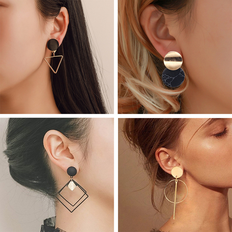 Korean Statement Black Acrylic Drop Earrings for Women 2022 Fashion Jewelry Vintage Geometric Gold Asymmetric Earring ► Photo 1/6