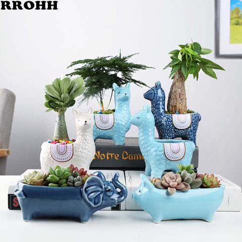 Cartoon Cute Alpaca Succulent Flower Pot Desktop Placed Potted Container Decoration Gift Balcony Plant Ceramic Creative ► Photo 1/6