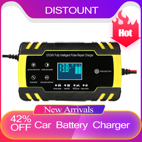 12V 8A 24V 4A  Auto Charger Motorcycle Car Battery Charger AGM GEL WET Lead Acid Battery Charger 3 charge stages Fast Charging ► Photo 1/6