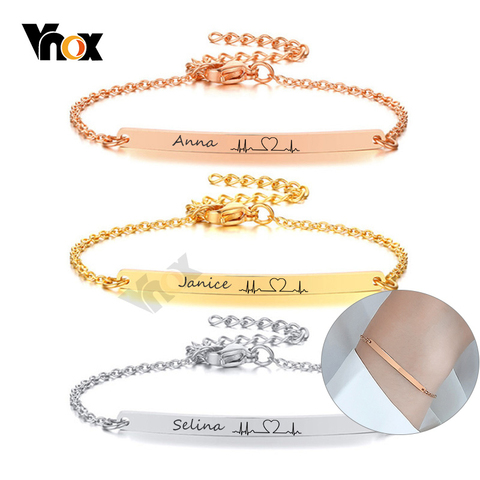 Vnox Minimalist Personalize Engrave Stainless Steel Thin Bar Bracelets for Women Lady Custom Friendship Bridesmaid Gifts Jewelry ► Photo 1/6