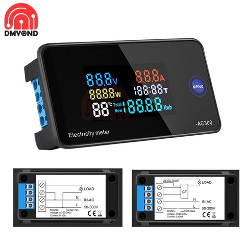 AC50-300V 10A/100A Digital Voltmeter Ammeter Temperature Power Voltage Amp Tester with External Switching/Closed CT Transformer ► Photo 1/6