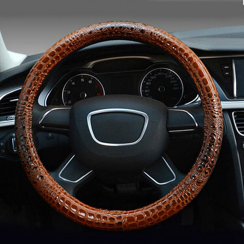 Steering Wheel Cover Auto Accessories 38 CM Alligator Leather For Hyundai RAV-4 Focus scirocco Handle Protector Car-styling ► Photo 1/4