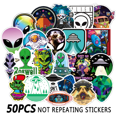 50PCS Outer Space Sticker UFO Alien Astronaut Rocket Cartoon Stickers Gifts Toys for Children DIY Skateboard Laptop Car Phone F4 ► Photo 1/5