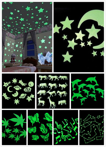 Wall Stickers Glow In The Dark Luminous Fluorescent Wall Stickers For Kids Baby Room Bedroom Ceiling Home Decor Stickers ► Photo 1/6