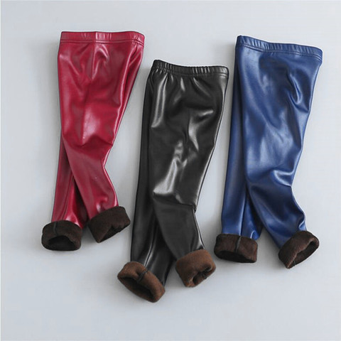 Autumn Winter Girls Leather Pants Thick Velvet PU Leather Children's Leggings Kids Pencil Pants Infant Warm Trousers Slim Pant ► Photo 1/6