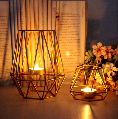 Golden Iron Candlestick Nordic Style Geometric Candle Holders Home Bedroom Decoration Wedding Props ► Photo 1/6