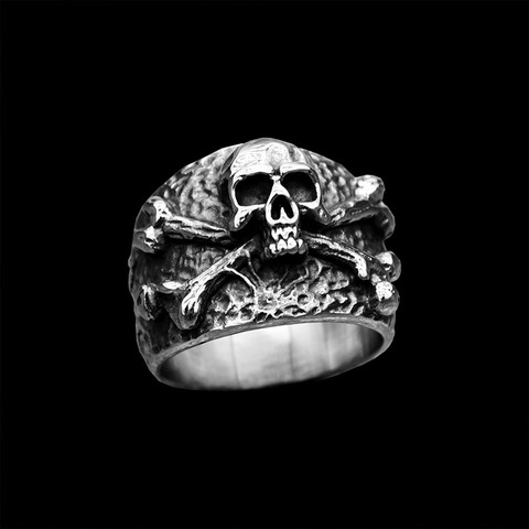 Dropshipping Vintage Crossbones Skull Stainless Steel Ring Fine Detail Punk Rock Biker Jewelry For man party Gift OSR430 ► Photo 1/6