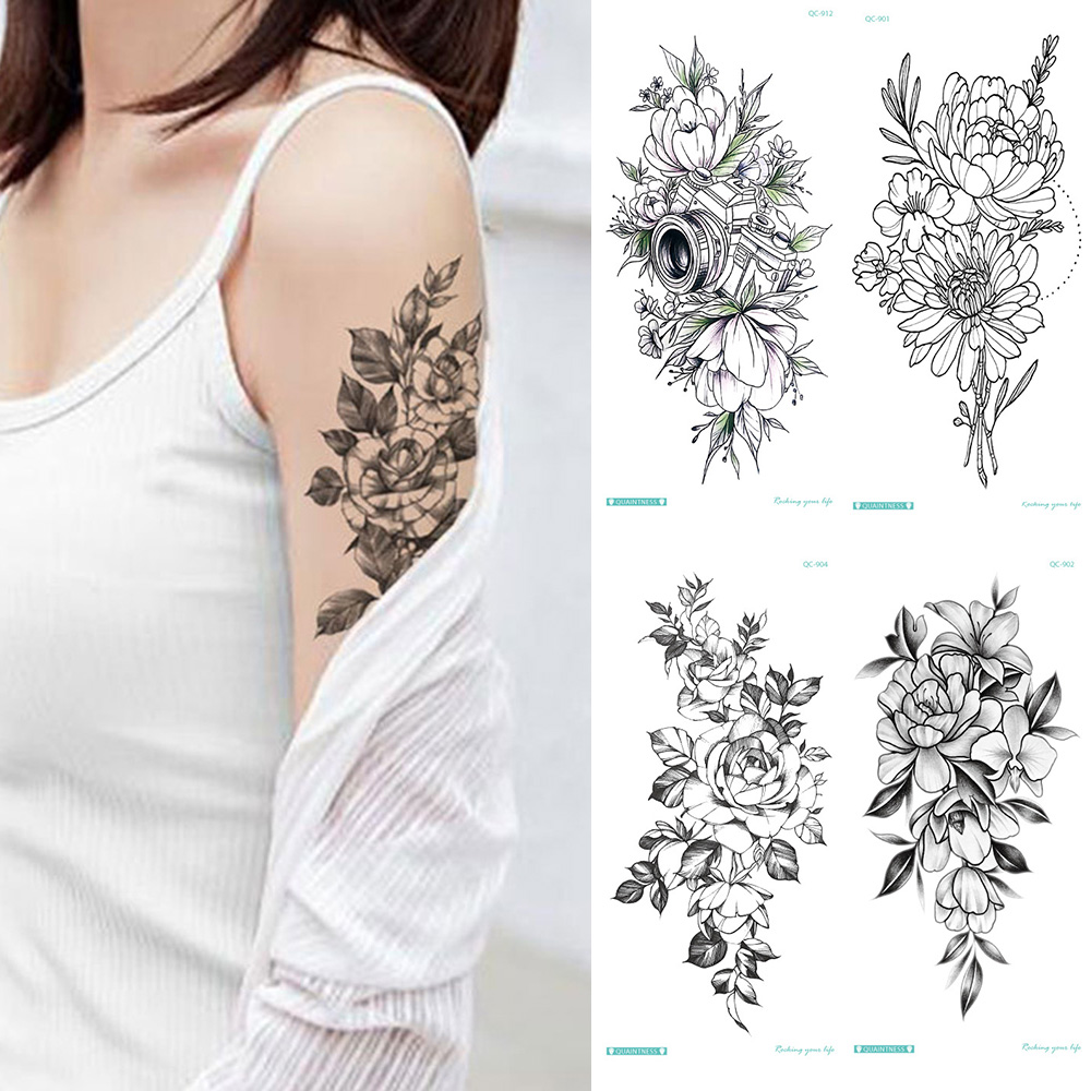 Buy Online Temporary Tattoo Sticker Music Note Flower Roses Peony Sketches Tattoo Designs Sexy Girls Model Tattoos Arm Leg Black Stickers Alitools
