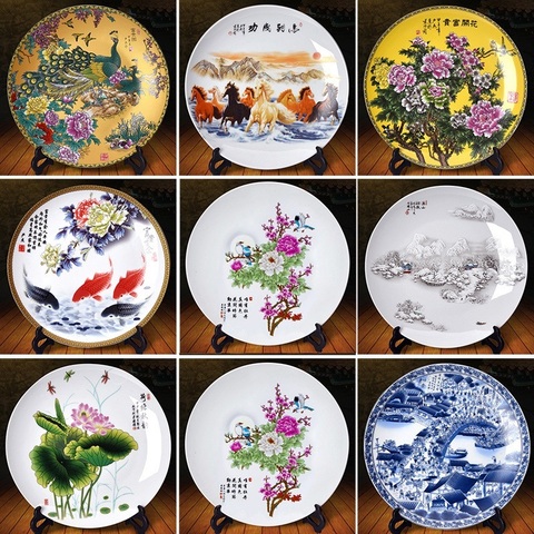 20CM Chinese Style Ceramic Decorative Plate Arrangement Wobble Plate Living Room Entrance Ornaments Home Wedding Decorations ► Photo 1/5