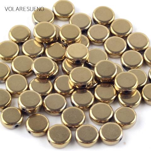 Natural Stone Smooth Golds Hematite Stone Flat Round Beads For Jewelry Making Spacer Loose Beads 6/8/10mm Diy Bracelet Strand15