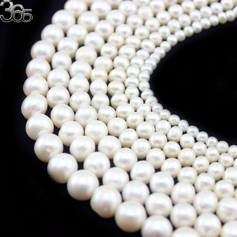 Free Shipping 4mm 6mm 8mm 9mm 10mm 11mm 12mm Nearly Round White Freshwater Natural Pearl Loose Beads Strand 14