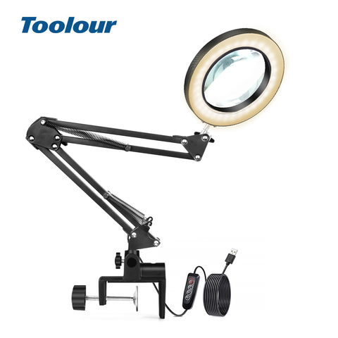 Toolour USB 5X Magnifying Glass 3 Colors LED Illuminated Folding Magnifier Table Clamp Reading Soldering Loupe Third Hand Tool ► Photo 1/6