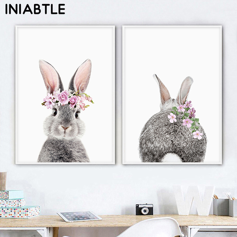 Bunny Rabbit Tail Wall Art Picture Flower Animal Canvas Poster Nursery Print Minimalist Painting Nordic Kids Baby Room Decor ► Photo 1/6