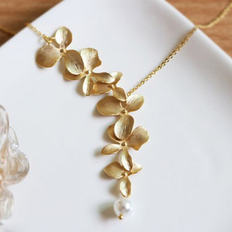 Gold Silver Orchid flower Necklace Boho Chic Necklace Wedding Jewelry Orchid flower Necklace XY160505 ► Photo 1/2