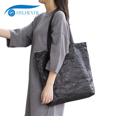 Hylhexyr Women Tote Shoulder Bag Foldable Kraft Paper Fashion Shopping Bags Leisure Handbag Purse ► Photo 1/6