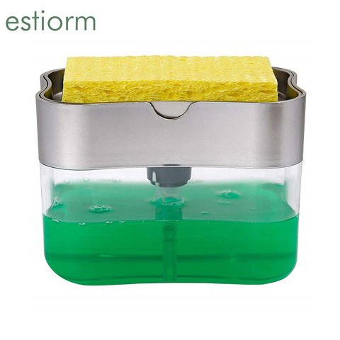 Kitchen Hand Soap Dispenser with Sponge and sponge holder set Soap Liquid Dispenser Pump Container dishwashing pot cleaning tool ► Photo 1/6