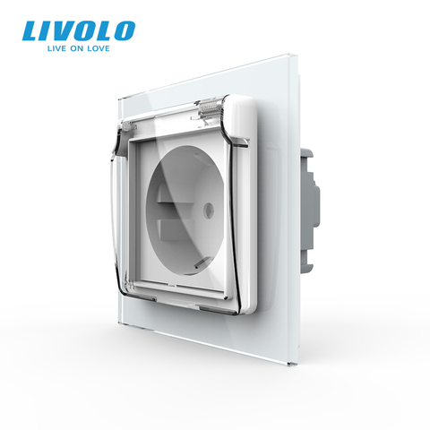 Livolo EU Standard Power Socket, White Glass Panel, AC 110~250V 16A Wall Power Socket with Waterproof Cover C7C1EUWF-11 ► Photo 1/5