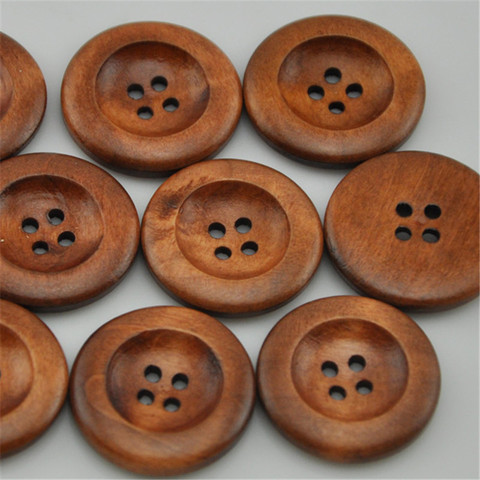 New 20pc Dark Coffee Round Wooden Buttons For Clothing 4 Holes 30mm Patchwork Button For Needlework Sewing Accessories WB222 ► Photo 1/1