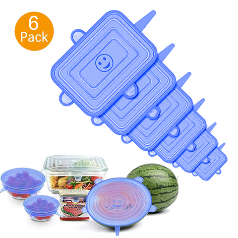 6PCS Square Silicone Food Fresh Lids Kitchen Silicone Caps Food Cover Adjustable Stretch Bowl Lids Cookware Accessories ► Photo 1/6