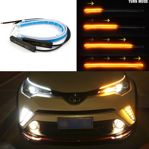 2x Ultrafine Cars DRL LED Daytime Running Lights Auto Flowing Turn Signal Guide Strip Headlight Assembly Car Styling Accessories ► Photo 1/6