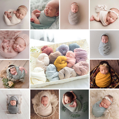 2022 New 12 Colors stretch Cotton Wrap For Newborn Photography Props Baby Gril Photo Shoot Wraps Boy Photoshoot Accessories ► Photo 1/6