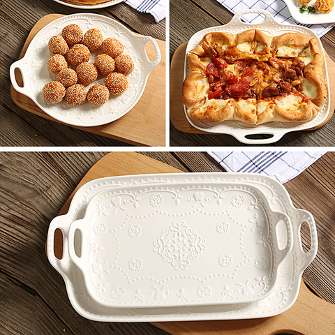 European-style Ceramic Binaural Rectangular Plate Baking Dish Salad Plates Dessert Fruit Tray Tableware Fish Plate Cold Dish Pla ► Photo 1/6