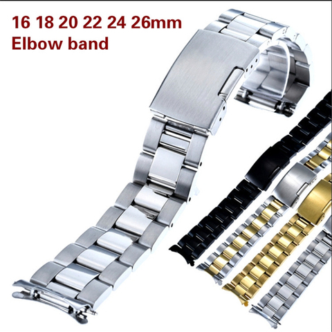 16mm 18 20 22 24mm 26mm Wristbands Arc Curved interface Stainless Steel Watch Straps Folding buckle With Tool Watch Accessories ► Photo 1/6
