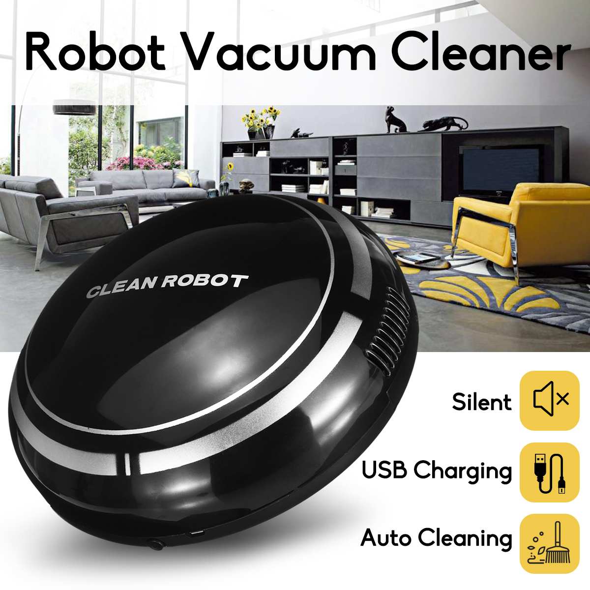 Smart Robot Vacuum Cleaner USB Rechargeable Floor Dust Sweeping Machine Mini