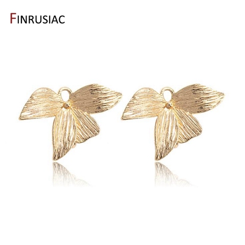 14K Gold Plated Leaf Pendant Accessories For Earrings, 2 Ring Connector Charms For Jewelry Making Components ► Photo 1/6