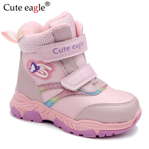 Cute Eagle Winter Shoes for Girls Toddler Kids Baby Girl Waterproof Leather Warm School Cold Weather Boots Princess Woolen Shoes ► Photo 1/6