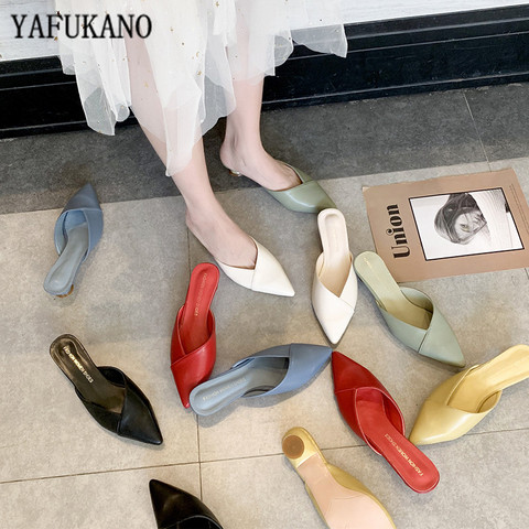 2022 New Women Low Heel Slippers Fashion Mules Shoes Pointed Toe Slides candy color Sandal Ladies Slides Flip Flop Zapatos Mujer ► Photo 1/6