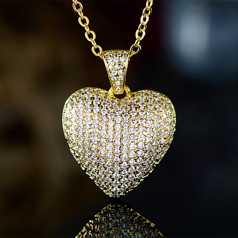 Huitan Luxury Heart Pendent Necklace Bridal Wedding Shiny CZ Stone Romantic Girl Gift Elegant Fashion Necklace Jewelry for Women ► Photo 1/3