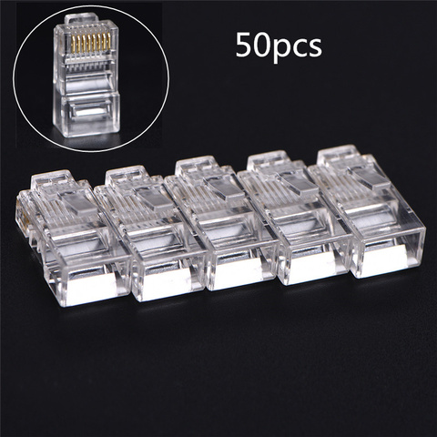 50PCS RJ45 CAT5 CAT5e Crystal Network Modular Connector Plug 8P8C Rj45 Plug Terminals Ethernet Cable Head Plug For Computers ► Photo 1/6