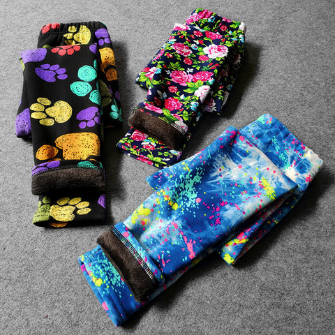 Autumn Winter Baby Girls Leggings 2022 Thick Warm Dot Pants Kid Girl Leopard Plus Velvet Pants Children Vintage Flowers Trousers ► Photo 1/6