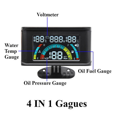 4 in 1 Car LCD Digital Meter Oil Pressure+Voltmeter+Oil Fuel Gauge+ Water Temperature Gauge With Alarm 12V 24V Without Sensor ► Photo 1/6