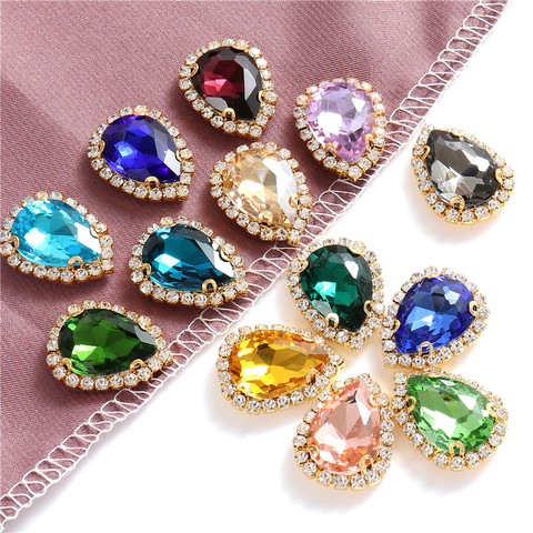 Colorful 4 Sizes Teardrop Glass Sew On Rhinestones With Golden Bottom Flatback Crystals Stones For Diy Clothing Accessories ► Photo 1/6