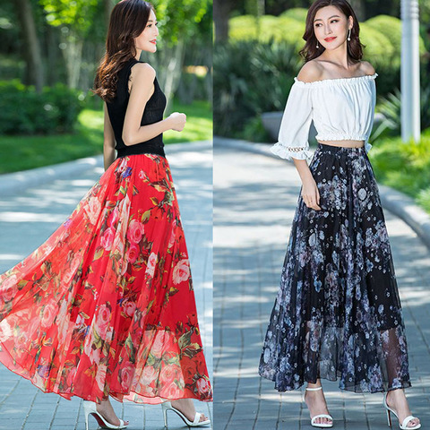 TingYiLi 12 Color Long Skirt Summer Floral Print Beach Boho Skirt Elegant Maxi Women Skirt ► Photo 1/5