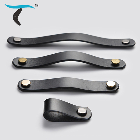 American style black cowhide handle furniture cabinet drawer pulls door knob furniture for children Kitchen cupboard handle ► Photo 1/6