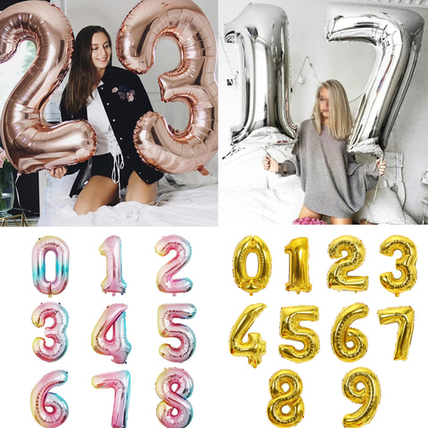 Big Size Gold Sliver Rose Gold Number Balloon Birthday Wedding  Party Decorations Foil Balloons Kid Boy toy Baby Shower ► Photo 1/6