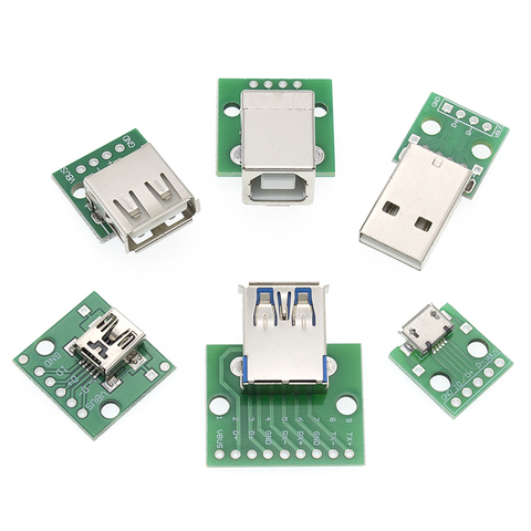 1PCS DIY Male Connector / MINI MICRO USB to DIP Adapter 2.54mm 5pin Female Connector B Type USB2.0 Female PCB Converter USB 3.0 ► Photo 1/6